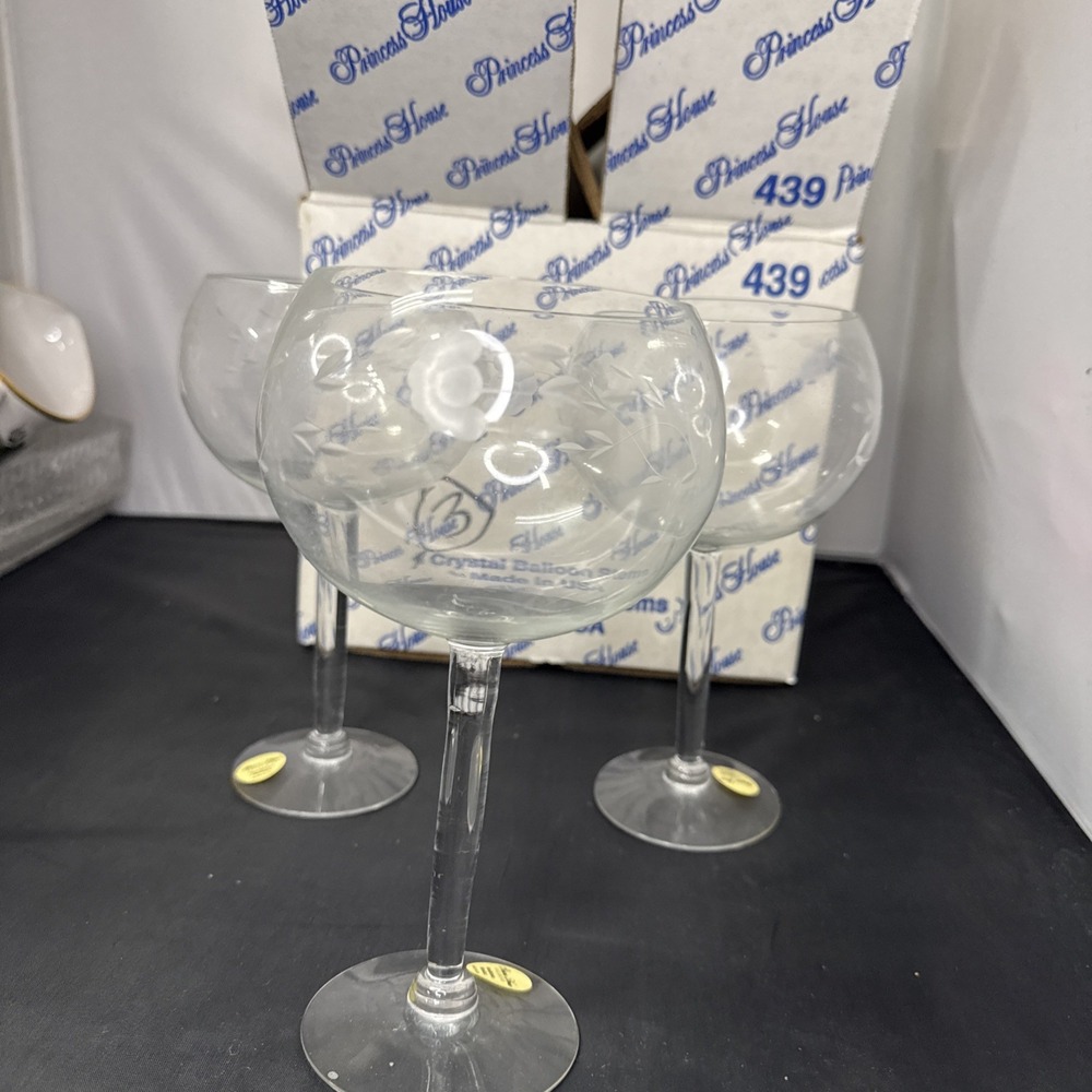 princess house lot of 3 crystal balloon stem new in box